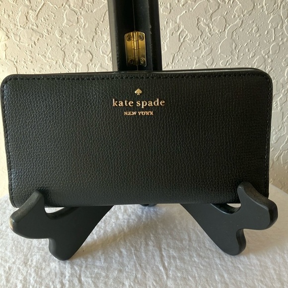kate spade Handbags - Kate Spade: Black with silver inside wallet- 12 card slot with ID area- coin zip